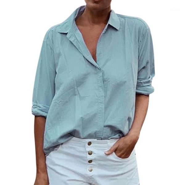 

women fashion lapels long sleeves solid loose shirt ladies plus size career work blouse blusen damen camisas mujer 20191, White