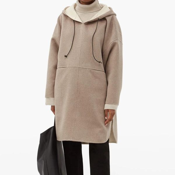 

spring 2021 early new casual fashion hooded loose wild style color matching double-sided woolen coat women, Black