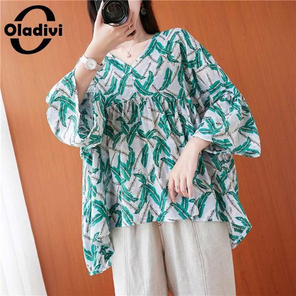 

oladivi oversized plus size women fashion print chiffon blouse shirt summer ladies casual loose big tee cape tunic blusa 8xl, White
