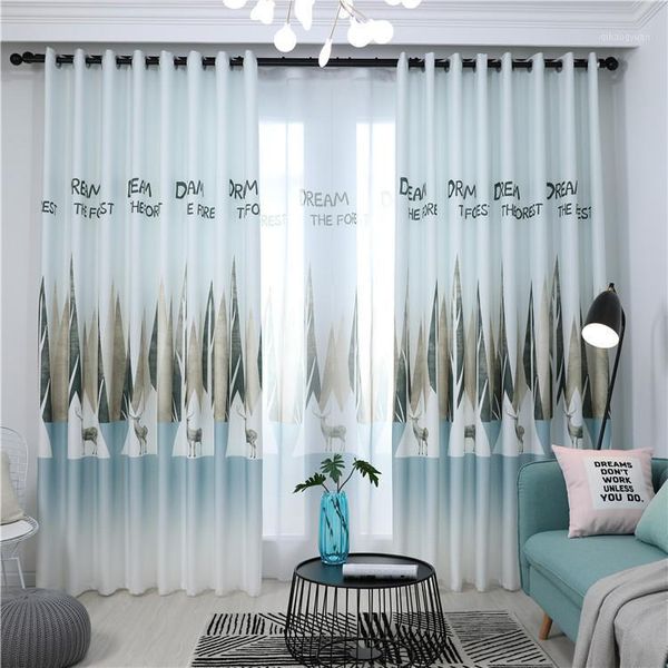 

modern simple nordic dream forest printing shade curtains for living dining room bedroom.1