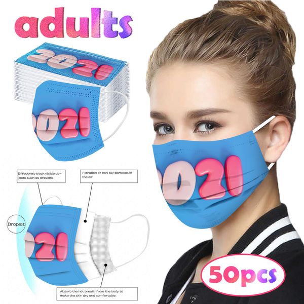 

2021 latest disposable mascarilla desechable 2021happy years christmas new 3 layer earring face mask headband m new
