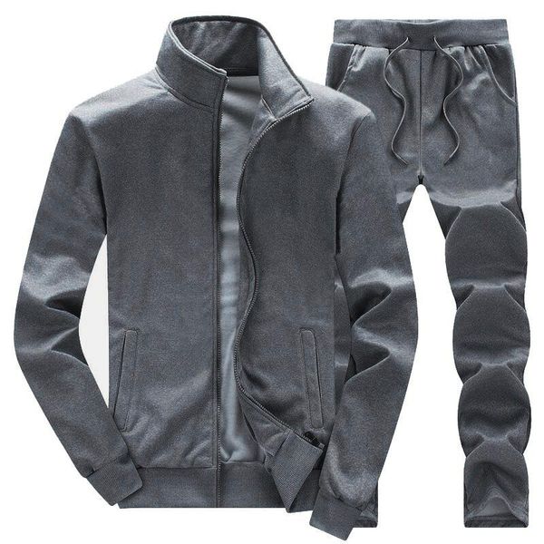 

men's tracksuits autumn and winter coat trousers solid color sports casual loose pants two piece set, Gray