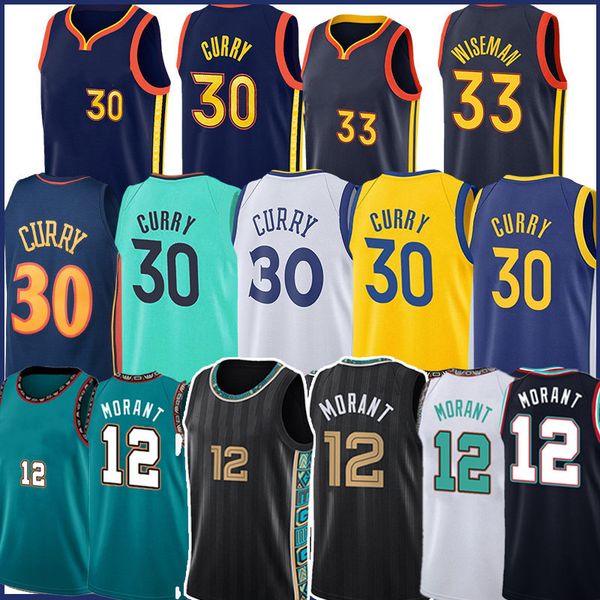 Stephen 30 Curry 33 Wiseman Basketballtrikot und 12 Morant Trikots Klay 11 Thompson 2021 Neu