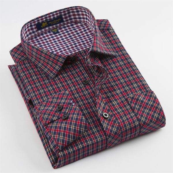 

men's long sleeve brushed plaid dress shirt single patch pocket comfortable work casual regular-fit classic checked shirts lj200925, White;black