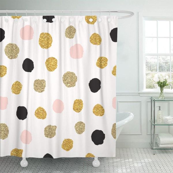 

shower curtains pink polka dots of rose gold and black sparkles curtain waterproof polyester fabric 72 x 78 inches set with hooks