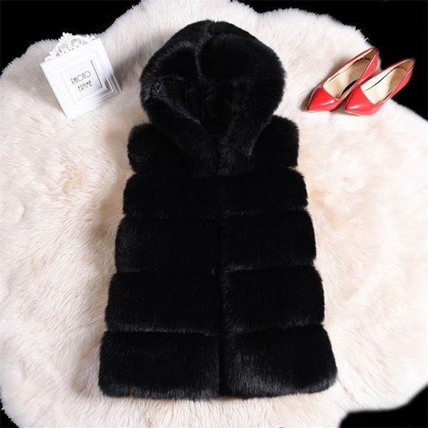 

fashion streetwear warm faux fur hoody vest coat parka winter fluffy teddy bear coat women plus size 4xl patchwork fur coat 201221, Black