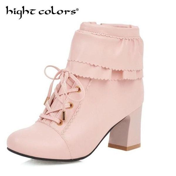 

boots ladies ankle women shoes sweet lace lolita lovely cosplay high heels woman botines mujer plus size 43, Black