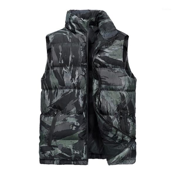 

men vests sleeveless outwear jackets autumn winter male clothing casual thick slim coats camouflage waistcoat plus size 5xl 6xl1, Black;white