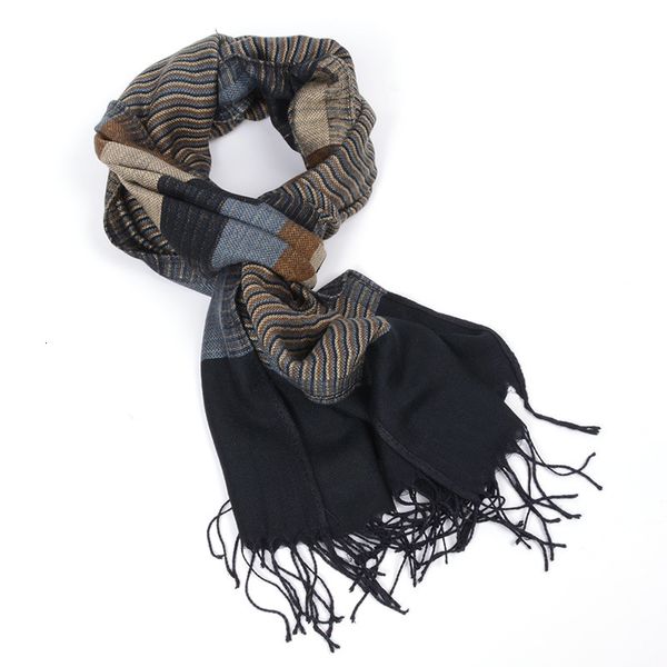 

2020 men's new yarn-dyed cotton scarf alifreq style striped double-sided tassel scarf, Blue;gray
