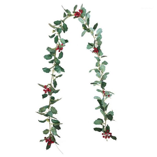 

decorative flowers & wreaths 1pc christmas artificial red fruit rattan leaves home wedding decoration plants long vine for garden door decor