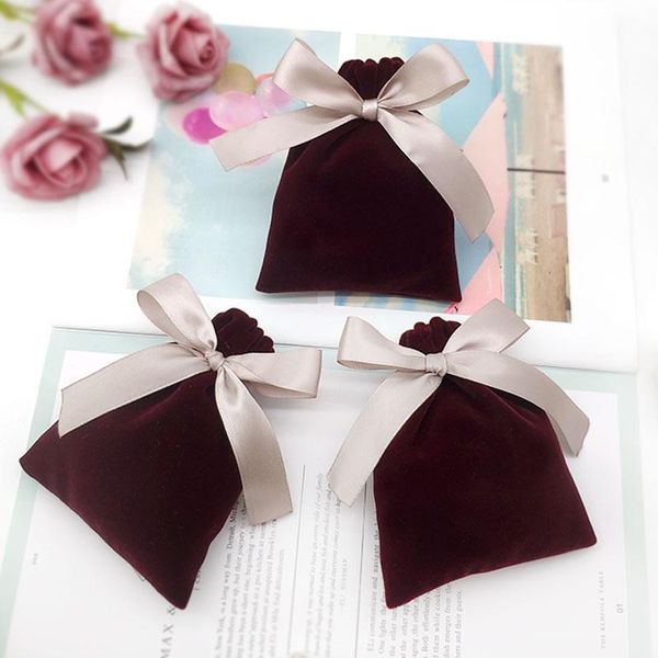 

r 1pcs wine red velvet bags champagne ribbon pouches jewelry mp3 packing bags wedding candy velvet gift high quanlity, Pink;blue