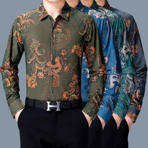 

new male fashion printing dress shirt long sleeve floral printed clothes ing, White;black