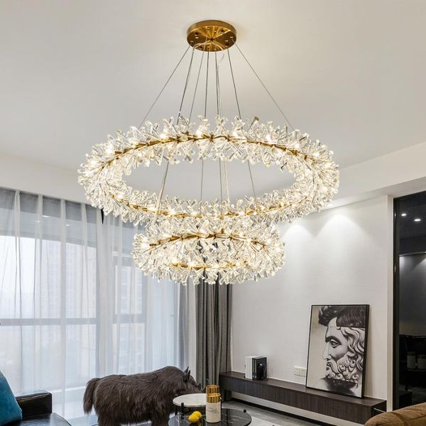 

yellowking luxury chandelier modern home decor rings flower crystal hanging chandelier restaurant light living room decoration