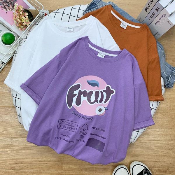 

95% cotton chic summer new personality korean style fruit women t-shirts short white plus size kawaii harajuku tees tyd26
