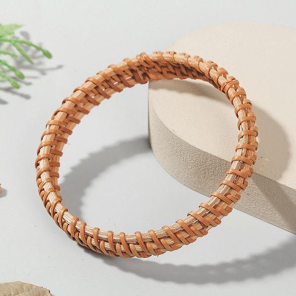 Beach Style Ladies Bohemian Trendy Handmade Weave Natural Wood Bamboo Rattan Bangles Bracciali per donne Boho Jewelry Gifts