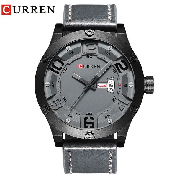 

curren fashion casual quartz men brand luxury leather strap analog sports military wrist watch relogio masculino, Slivery;brown