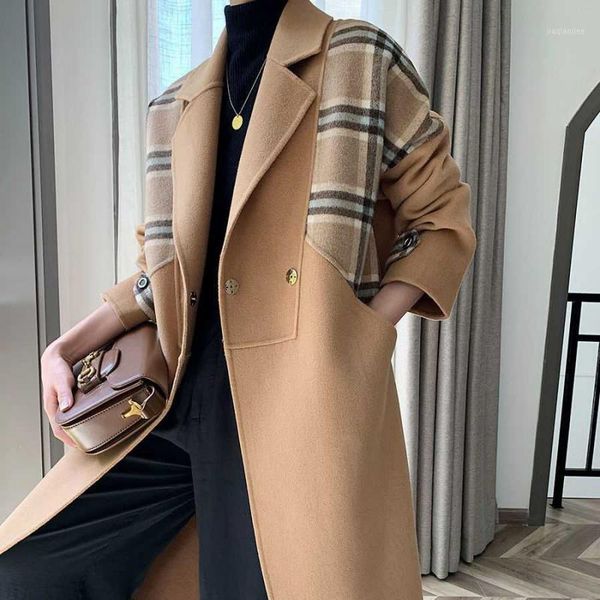 

double-sided woolen coat women's high-end 2020 new autumn and winter korean h-shaped hepburn style woolen mid-length coat1, Black