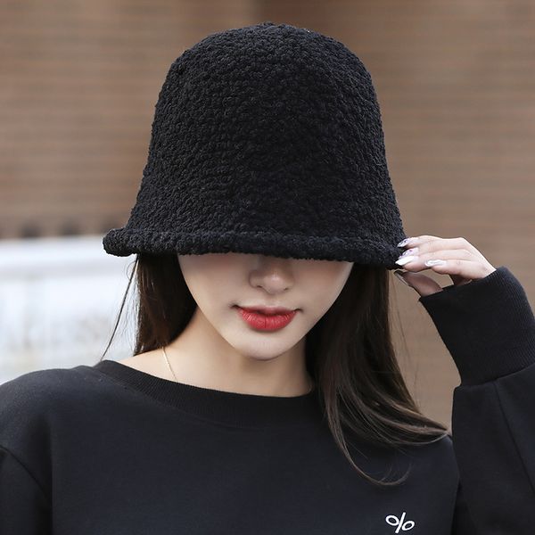 

Fisherman's Hat female lamb hair basin Korean version of chao Day hat retro autumn winter knitted bucket hat, Beige