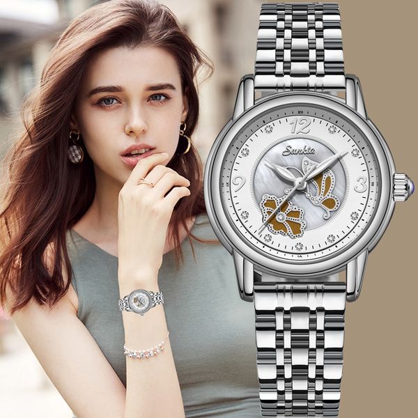 

sunkta brand bracelet watches women luxury crystal dress wrist watches clock women's fashion casual quartz watch reloj mujer t200420, Slivery;brown