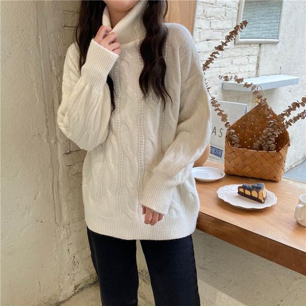 

women pullover turtleneck loose sweater long sleeve knit sweat for women autumn winter, White;black