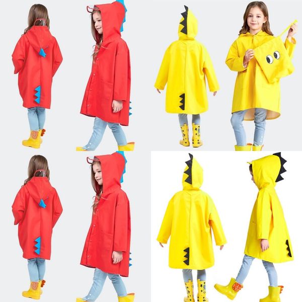 

cute cartoon dinosaur children raincoat with cap pupil rainwear red yellow poncho girls boy solid color rain waterproof reusable 21jy g2, Black
