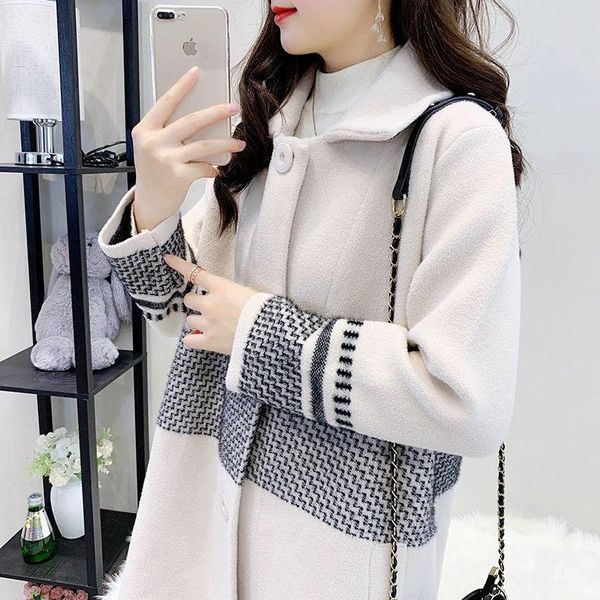 

women's korean-style plaid color matching loose cardigan, Black