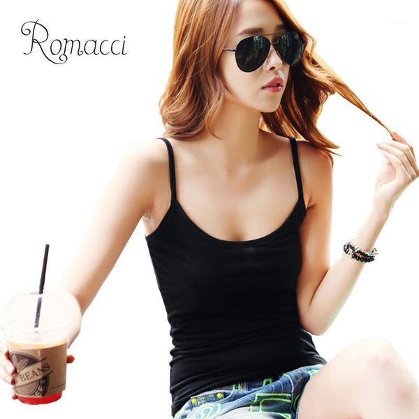 

romacci women summer vest spaghetti strap off the shoulder tank short tee casual camis basic streetwear shirt for women1, White
