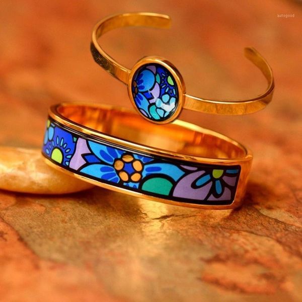 

bangle 2021 jewelry fashion cloisonne high temperature firing oval side opening female bracelet enamel jewelry1, Black