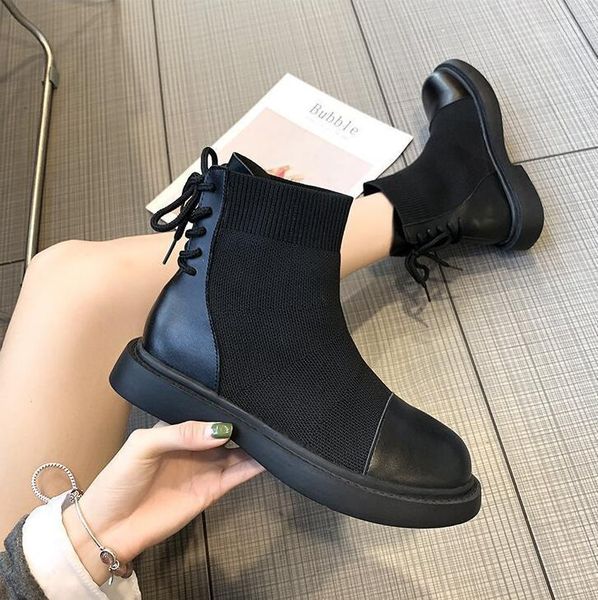 

boots women british style ankle gothic punk low heel thin boot winter korean shoe plus size 401, Black