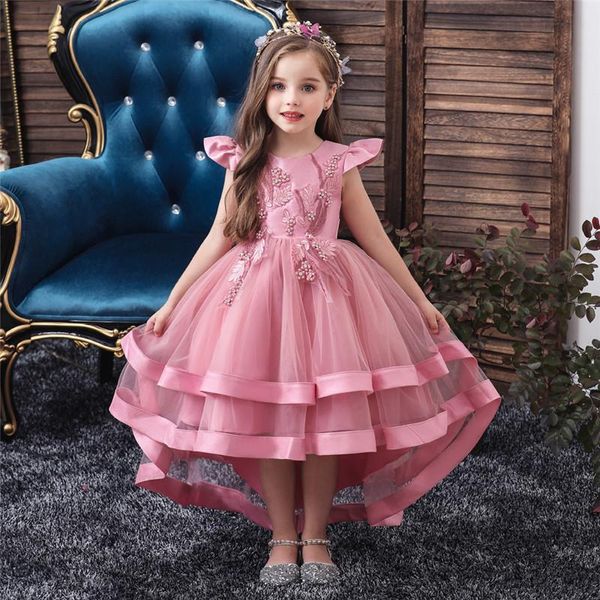 

girl's dresses 2021 summer flower girls wedding party birthday dress princess for tutu vestido baby kids big bow elegant, Red;yellow