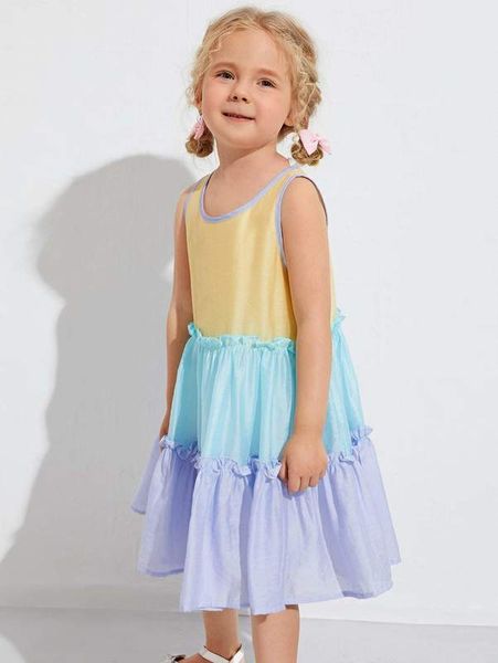 

toddler girls colorblock frill trim smock dress she, Red;yellow