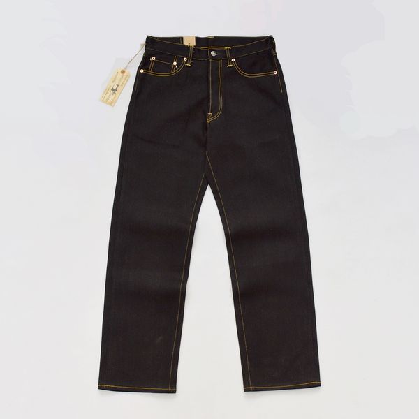 

preto pesado selvage denim 23oz jeans para homem regular ajuste reto 3hzs, Blue