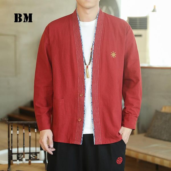 

men's casual shirts 2021 spring retro style buddha cardigan chinese red shirt long sleeve hanfu men clothing tang suit coat male, White;black