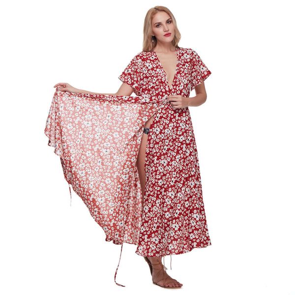 

elegant cross neck flared sleeve print oversized bohemian drs, Black;gray