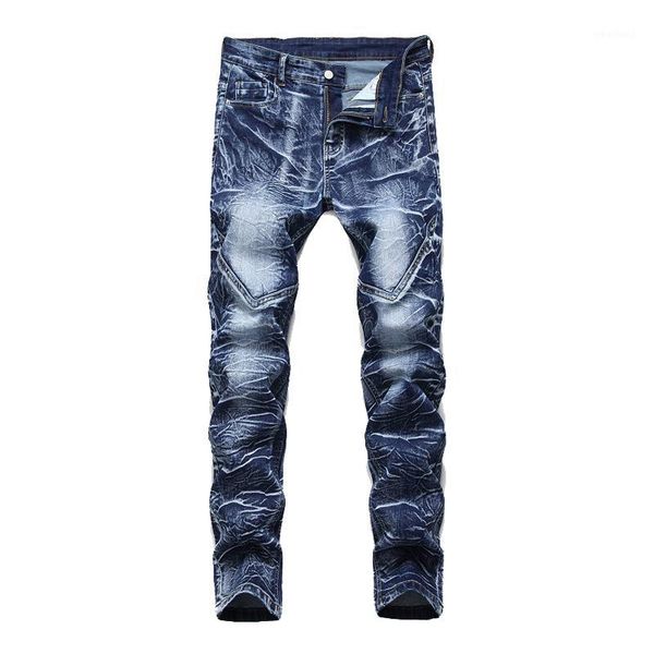 

denim designer moto bike straight jeans for men's size 28-38 40 42 2020 autumn spring hip hop punk rock streetwear trouers1, Blue