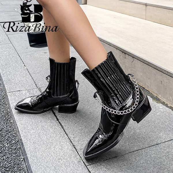 

boots rizabina women ankle winter warm shoes fashion square toe party footwear size 34-43, Black