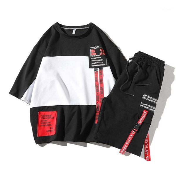 

2020 men tracksuit streetwear casual t shirt and short pants 2 pieces sets streetwear men clothing suit1, Gray