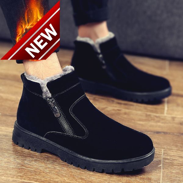 

2021 winter new men's high cotton work british snow warm martin boots men, Black