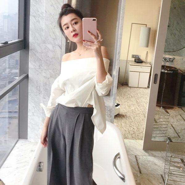 

chicever summer whiet blouse shirt women slash neck batwing sleeve back split ladies blouses korean fashion tide y200622, White