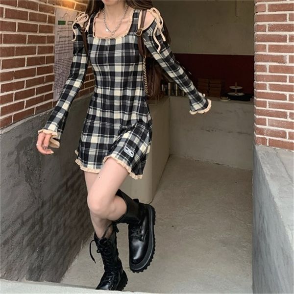 

spring plaid lolita elegant japanese kawaii paty mini casual high street korean women 2021 new 6x93, Black;gray