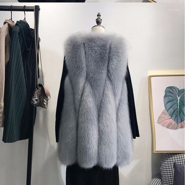 

faux fur vest female autumn winter fashion medium long artifical fur vests woman warm women female ladies1, Black