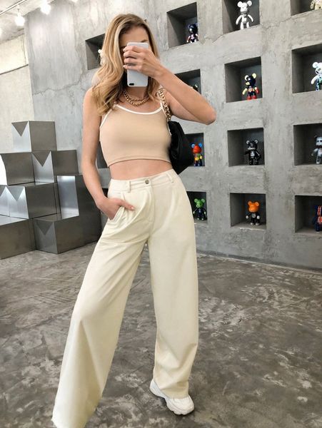 

high waist pocket side pants y7ap#, Black;white