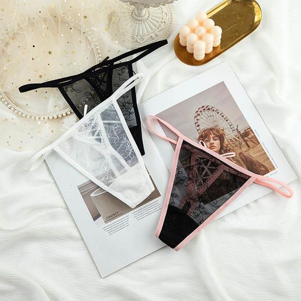 

women's panties lace t-back g-string thongs underwear allure transparent low waisted comfortable traceless lady, Black;pink