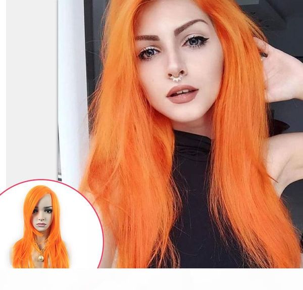 

2018 natural soft cosplay wigs silky straight synthetic heat resistant fiber orange color natural synthetic lace front wig, Black