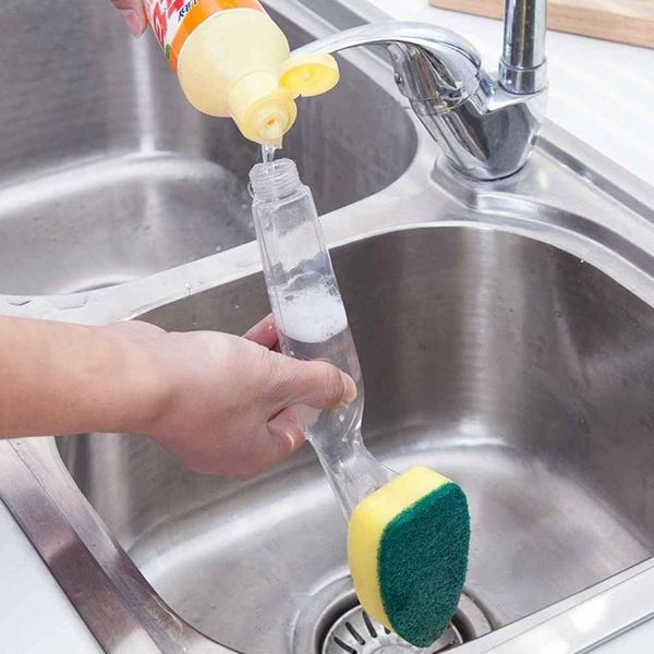 

dish cleaning brush with soap dispenser handle cleaning sponge washing up brushes kitchen tools dish cleaning h bbyemo