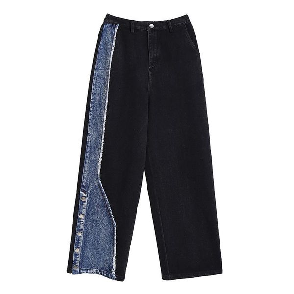

women's wear trend stitching jeans high waist straight jeans women's trousers straight denim blue female pants
