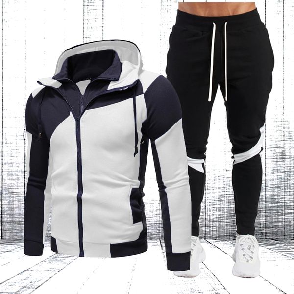 

sportswear zipper 2020 new autumn suit jacket + stitching trousers two-piece men's sports and casual clothing, Gray