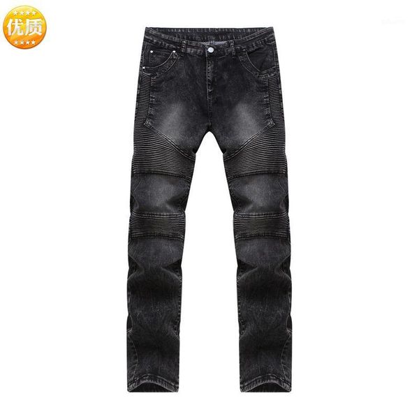 

high street biker jeans stereo clipping cultivate morality elastic foot trousers locomotive jeans men's1, Blue