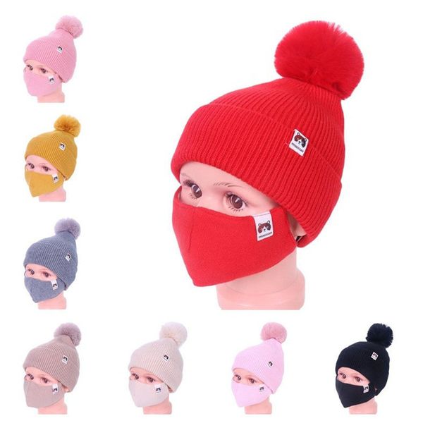 

for kids winter warm beanies ski outdoor girls knitted beanie cap hats with face mask 2 piece suit cycling sport slouchy headwear e112306, Yellow