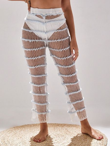 

hollow out sheer cover up pants v3sk#, White;black